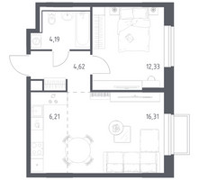 Планировка однокомнатной(квартира) площадью 43.66 квадратных метров в “ЖК Томилино Парк”