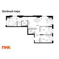 Планировка трехкомнатной(квартира) площадью 88.4 квадратных метров в “ЖК Зеленый парк”
