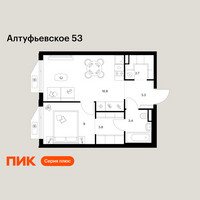 Планировка однокомнатной(квартира) площадью 39 квадратных метров в “ЖК Алтуфьевское 53”