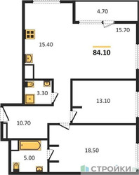 Планировка двухкомнатной(квартира) площадью 84.1 квадратных метров в ЖК “ЖК Sydney City (Сидней Сити)”