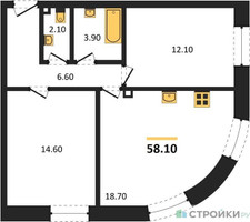 Планировка двухкомнатной(квартира) площадью 58.1 квадратных метров в “ЖК ЗИЛАРТ”