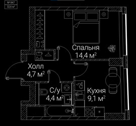 Планировка однокомнатной(квартира) площадью 32.6 квадратных метров в ЖК “ЖК СЕЗАР БУДУЩЕЕ”