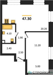 Планировка однокомнатной(квартира) площадью 47.3 квадратных метров в ЖК “ЖК Shagal (Шагал)”
