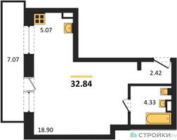 Планировка студии(квартира) площадью 32.84 квадратных метров в “Зеленый Оазис - Город”