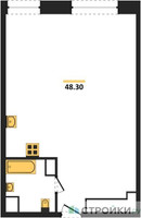 Планировка студии(квартира) площадью 48.3 квадратных метров в “ЖК Стремянный 2 (Амарант)”