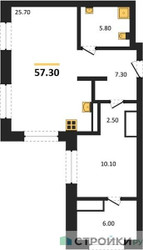 Планировка однокомнатной(квартира) площадью 57.3 квадратных метров в ЖК “ЖК МОНС”