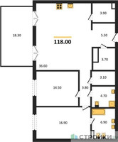 Планировка двухкомнатной(квартира) площадью 118 квадратных метров в “ЖК МОНС”