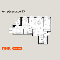 Планировка трехкомнатной(квартира) площадью 90 квадратных метров в “ЖК Алтуфьевское 53”