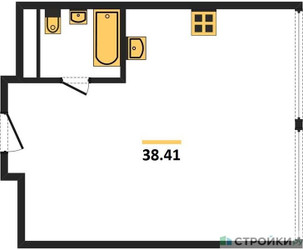 Планировка однокомнатной(апартаменты) площадью 38.41 квадратных метров в ЖК “ЖК Октябрьская 98 (MirrorЗдание)”