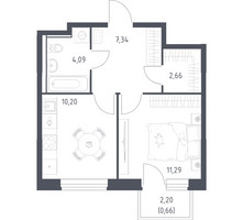 Планировка однокомнатной(квартира) площадью 36.24 квадратных метров в “ЖК Квартал Ивакино”