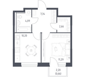 Планировка однокомнатной(квартира) площадью 36.24 квадратных метров в ЖК “ЖК Квартал Ивакино”