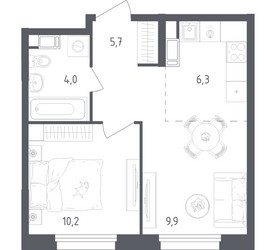 Планировка однокомнатной(квартира) площадью 36.1 квадратных метров в ЖК “ЖК Ольховый Квартал”