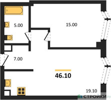Планировка однокомнатной(квартира) площадью 46.1 квадратных метров в “ЖК Айс Тауэрс”
