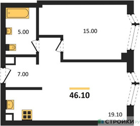 Планировка однокомнатной(квартира) площадью 46.1 квадратных метров в ЖК “ЖК Айс Тауэрс”