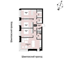Планировка трехкомнатной(квартира) площадью 97.7 квадратных метров в ЖК “ЖК Шелепиха (Cosmopolit)”