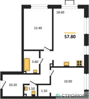 Планировка двухкомнатной(квартира) площадью 56.2 квадратных метров в “ЖК Лучи-2”