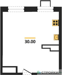 Планировка однокомнатной(апартаменты) площадью 30 квадратных метров в ЖК “ЖК Легендарный квартал на Ботаническом саду”
