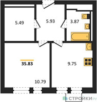 Планировка однокомнатной(квартира) площадью 35.83 квадратных метров в “ЖК Квартал Авиаторов”