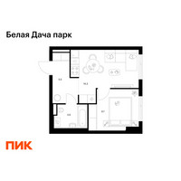 Планировка однокомнатной(квартира) площадью 33.4 квадратных метров в “ЖК Белая Дача парк”