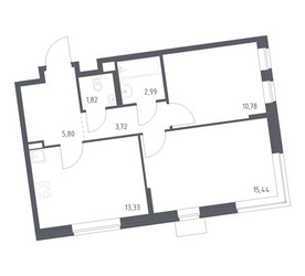 Планировка двухкомнатной(квартира) площадью 53.88 квадратных метров в ЖК “ЖК Подольские кварталы”