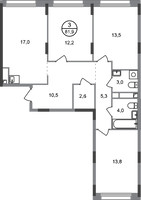 Планировка трехкомнатной(квартира) площадью 81.9 квадратных метров в “ЖК Переделкино Ближнее”