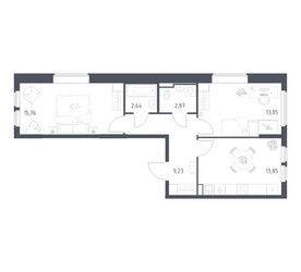 Планировка двухкомнатной(квартира) площадью 57.4 квадратных метров в ЖК “ЖК Остафьево”