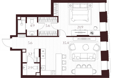 Планировка однокомнатной(квартира) площадью 79.5 квадратных метров в ЖК “ЖК Климашкина 7/11”