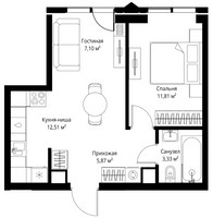 Планировка однокомнатной(апартаменты) площадью 40.62 квадратных метров в “ЖК JOIS (Джойс)”