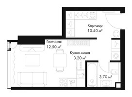 Планировка студии(квартира) площадью 29.8 квадратных метров в “ЖК Слава”
