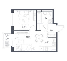 Планировка однокомнатной(квартира) площадью 33.52 квадратных метров в “ЖК Новое Видное”