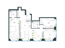 Планировка 4+ комнатной(квартира) площадью 94 квадратных метров в “ЖК Level Мичуринский”