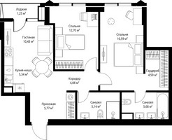 Планировка двухкомнатной(квартира) площадью 71.57 квадратных метров в “ЖК Джойс”