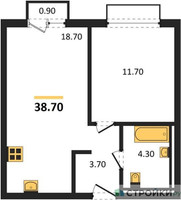 Планировка однокомнатной(апартаменты) площадью 38.7 квадратных метров в “ЖК Равновесие”