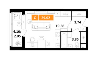 Планировка студии(квартира) площадью 29 квадратных метров в “ЖК Планерный Квартал”