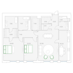 Планировка двухкомнатной(квартира) площадью 147.8 квадратных метров в ЖК “ЖК Клубный дом Duo (Дуо)”