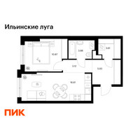 Планировка однокомнатной(квартира) площадью 44.02 квадратных метров в “ЖК Ильинские луга”