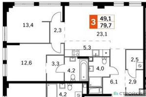 Планировка двухкомнатной(квартира) площадью 79.7 квадратных метров в “ЖК Sydney City (Сидней Сити)”