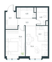 Планировка двухкомнатной(квартира) площадью 48.3 квадратных метров в ЖК “ЖК Левел Павелецкая Сити”