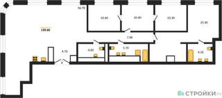 Планировка 4+ комнатной(квартира) площадью 139.6 квадратных метров в “ЖК Большая Татарская 35”