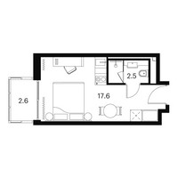 Планировка студии(апартаменты) площадью 22.7 квадратных метров в “Апарт-комплекс Аквилон Сигнал”