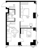 Планировка трехкомнатной(квартира) площадью 73.3 квадратных метров в “ЖК Павелецкая Сити”