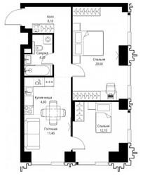 Планировка трехкомнатной(квартира) площадью 73.3 квадратных метров в ЖК “ЖК Павелецкая Сити”