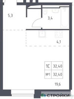 Планировка студии(апартаменты) площадью 32.4 квадратных метров в “ЖК Верейская 41”