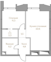 Планировка однокомнатной(квартира) площадью 49.7 квадратных метров в “ЖК Коллекция Лужники”