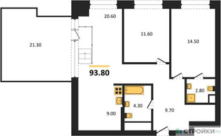 Планировка двухкомнатной(квартира) площадью 93.8 квадратных метров в “ЖК Мираполис”