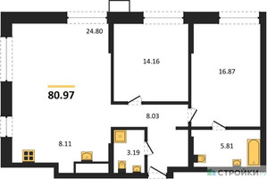 Планировка двухкомнатной(квартира) площадью 80.97 квадратных метров в “ЖК EvoPark Сокольники”