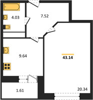 Планировка однокомнатной(квартира) площадью 43.14 квадратных метров в “ЖК Эдельвейс (Первомайское)”