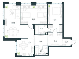 Планировка трехкомнатной(квартира) площадью 104.5 квадратных метров в “ЖК Левел Южнопортовая”