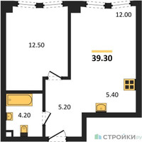 Планировка однокомнатной(квартира) площадью 39.3 квадратных метров в “ЖК Мангазея на Тульской”