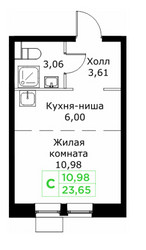 Планировка студии(квартира) площадью 23.65 квадратных метров в ЖК “ЖК КИТ 2”